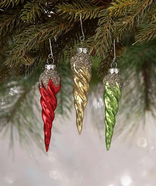 Gold Christmas Icicle Ornaments Traditional Twisted Icicle Ornaments Red  Green Gold Bethany Lowe
