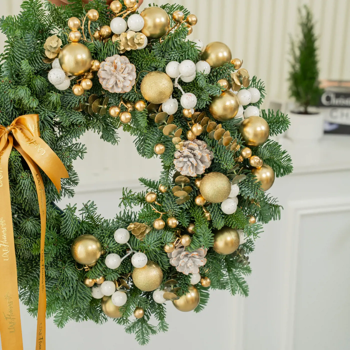 Golden Luxury Christmas Wreath | Festive Door Wreath UAE