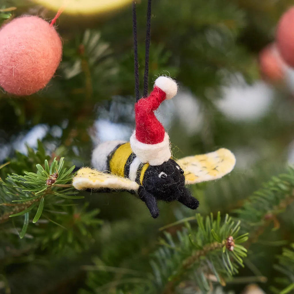 Hand Needle Felted Yellow and Black Santa Bumblebee Ornament – Craftspring