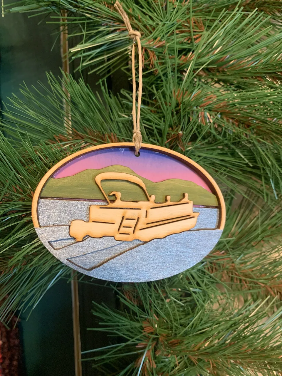 Hand-painted Wooden Ornament- Pontoon - Adirondack Country Store