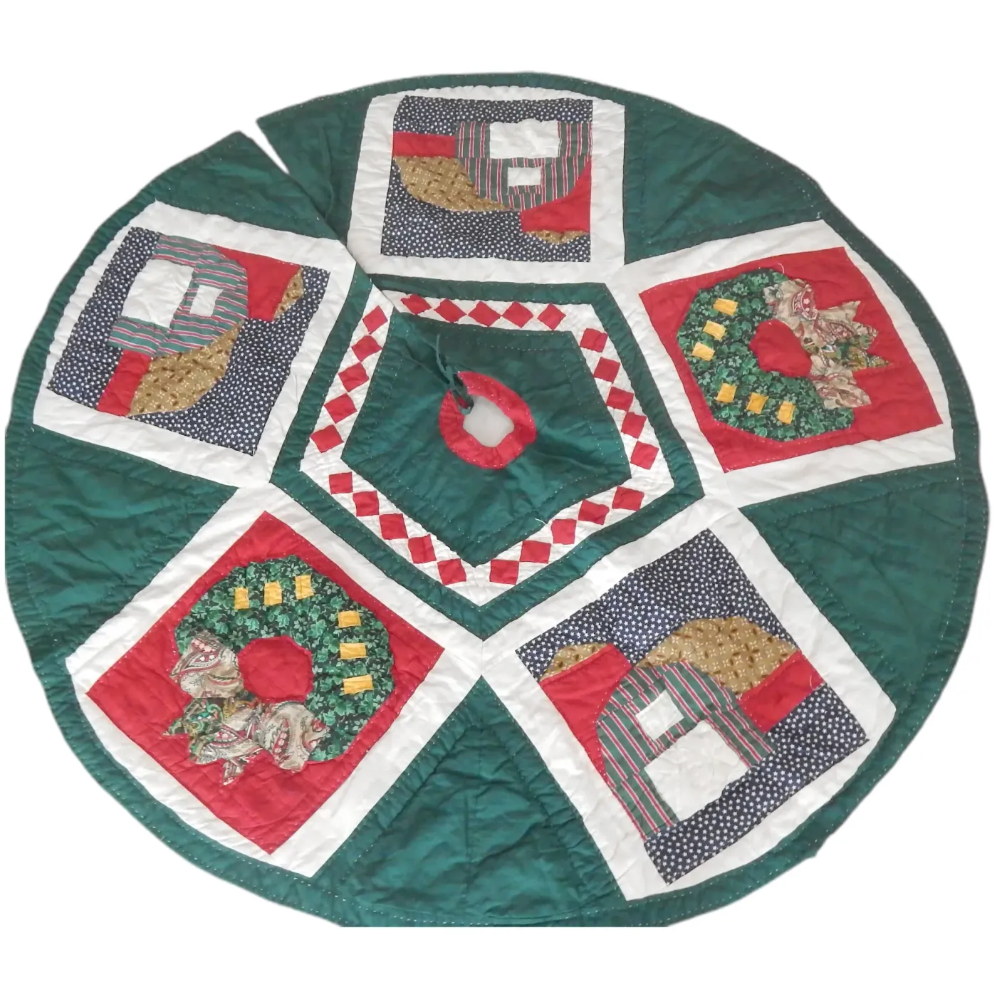 Hand Quilted Christmas Tree Skirt. For Sale at Ruby Lane
