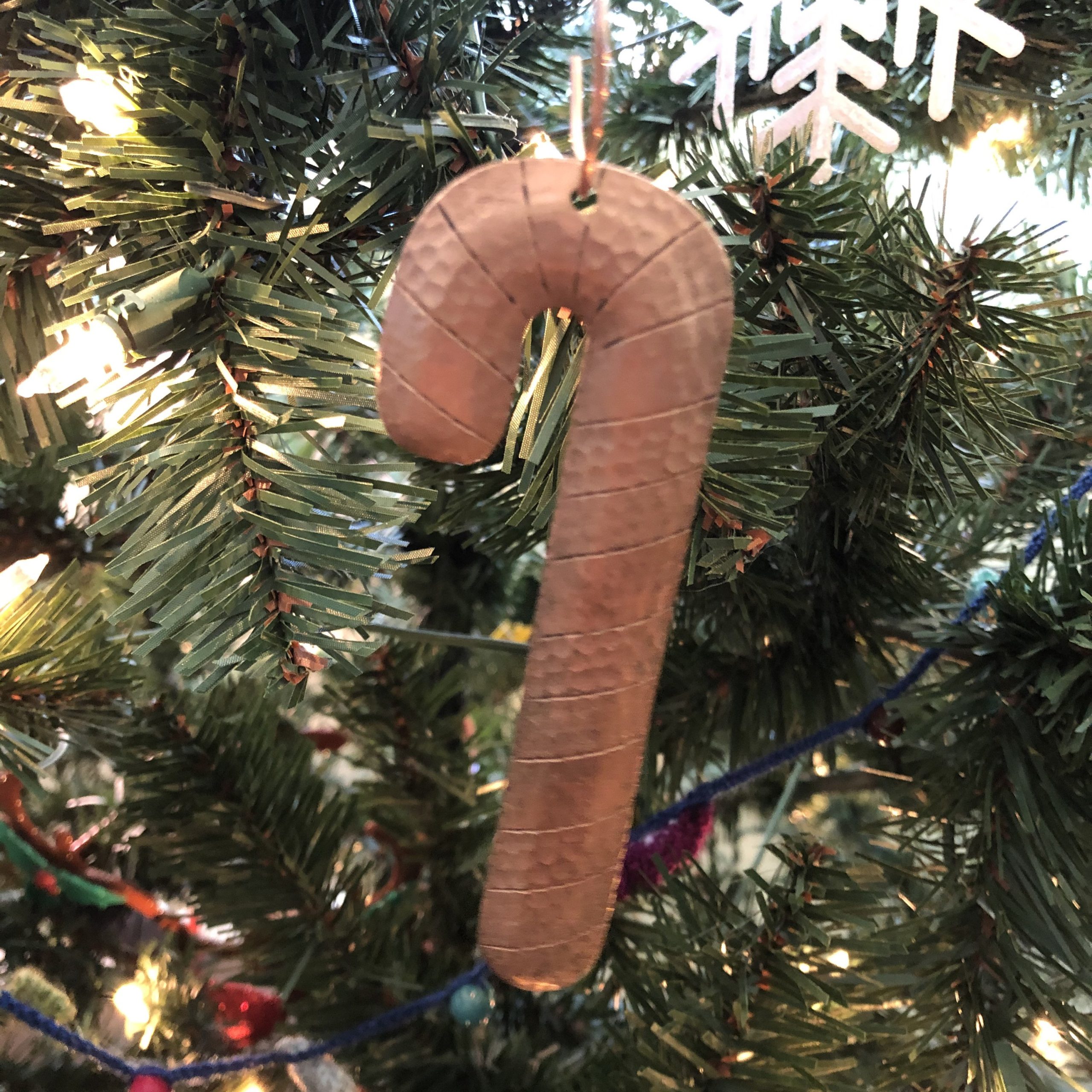Handcrafted Pure Hammered Copper Candy Cane Christmas Tree Ornament