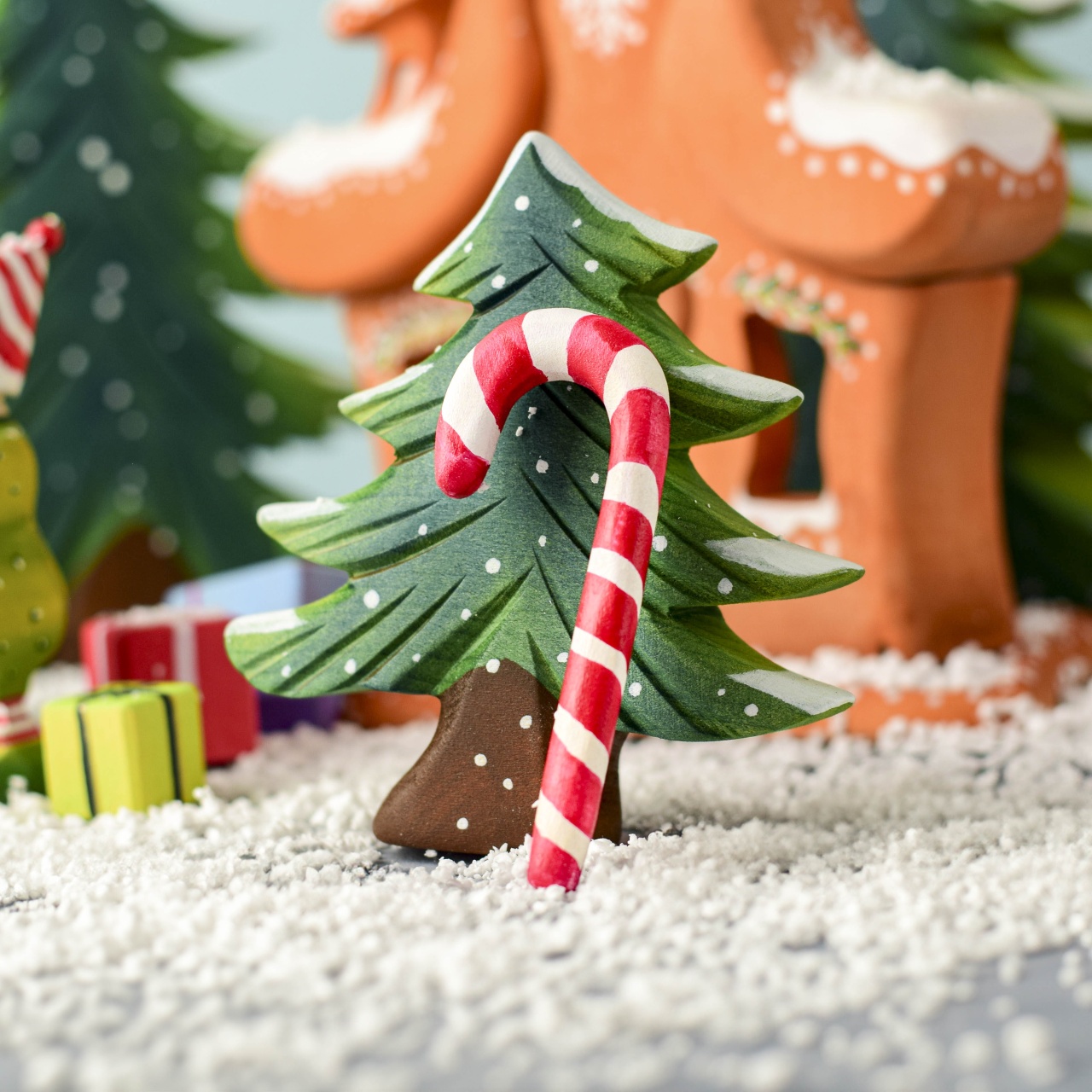 Handcrafted Wooden Candy Cane - Eco-Friendly Christmas Decor | Bumbu Toys