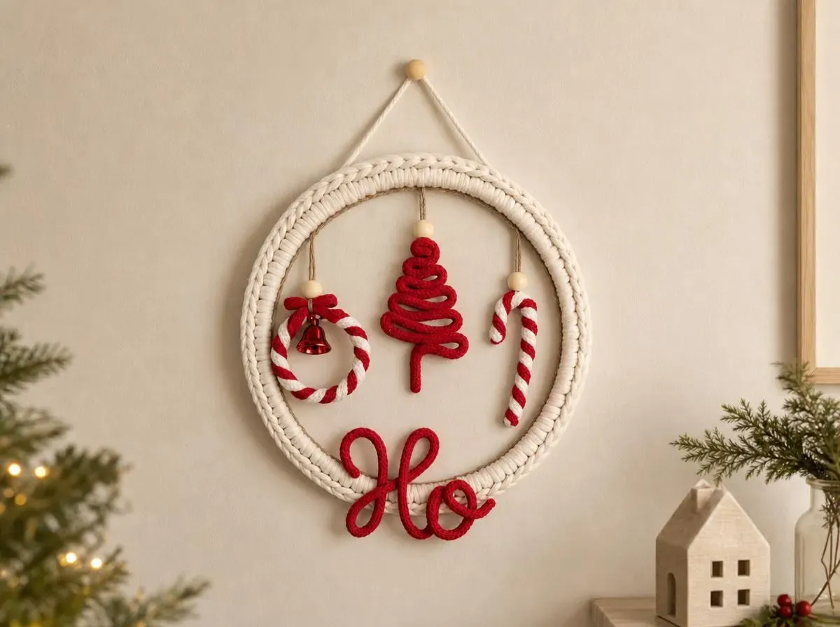 Handmade Christmas Wall Hanging, Ho Ho Ho Christmas Decor, Macrame Holiday Wreath, Door Hanging, Red or Green Xmas Wall Decor – Handkrit | Handmade Crochet Gifts & Custom Name Art