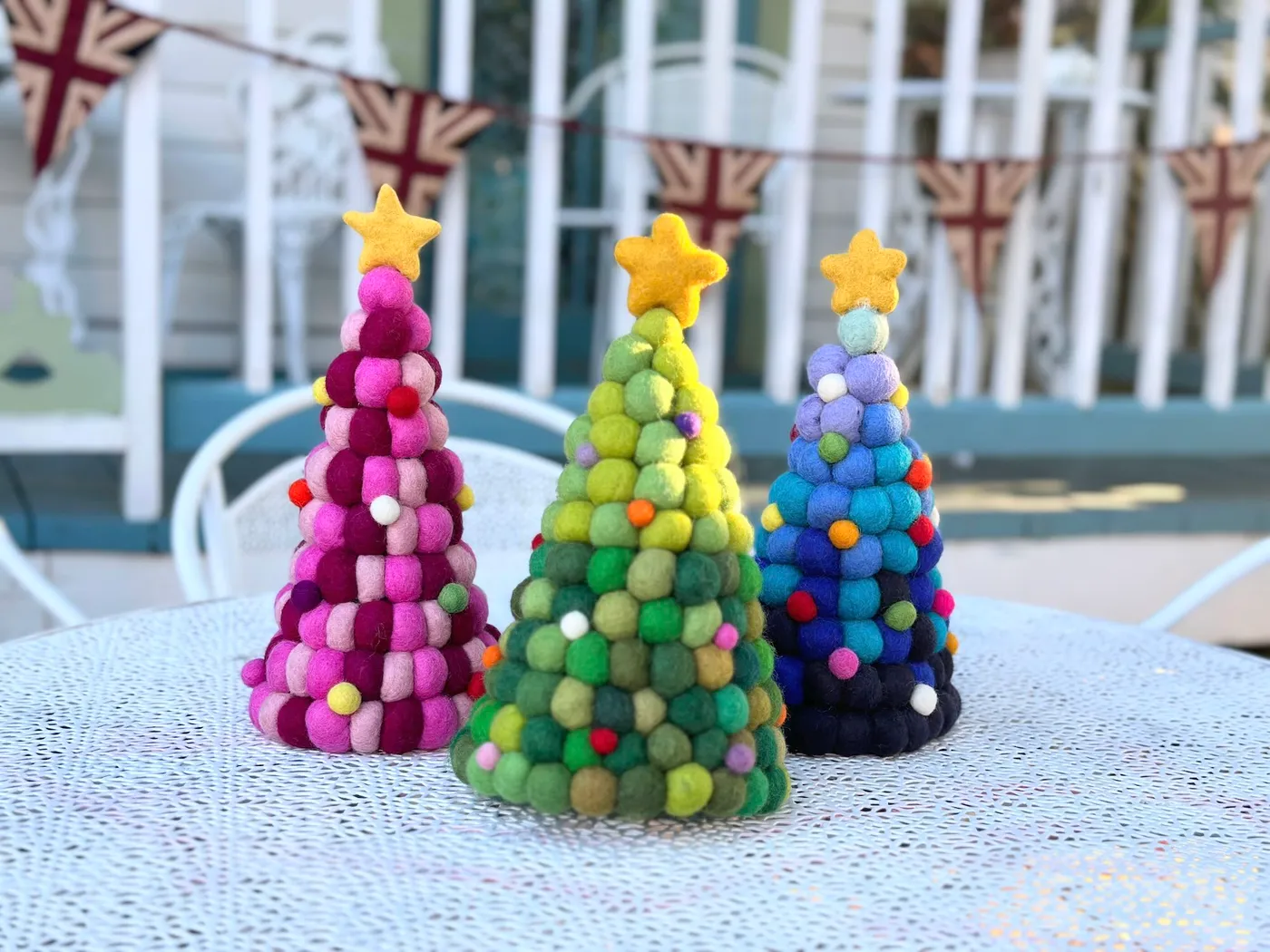 Handmade Felt Ball Christmas Tree Table Display - Ganapati Crafts Co. Green