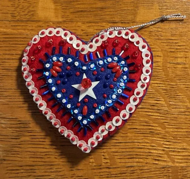 HANDMADE FELT HEART and Santa Embroidered Beaded Christmas Ornaments $15.00  - PicClick