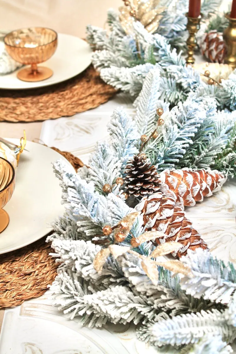 Homemade DIY Christmas Table Decorations with Flocked Wreaths