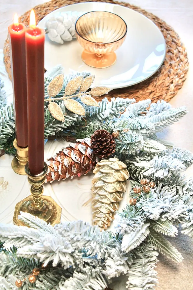 Homemade DIY Christmas Table Decorations with Flocked Wreaths