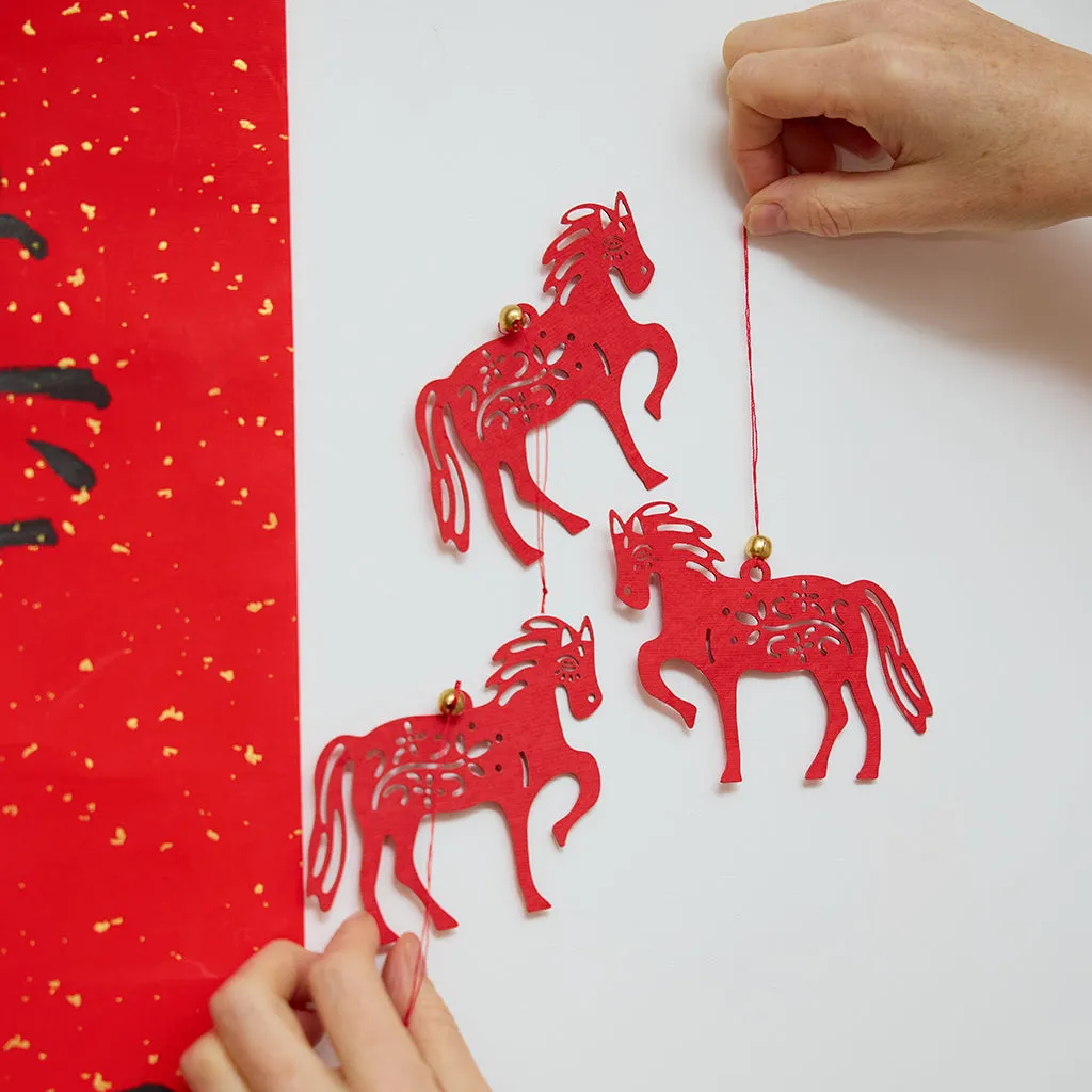 Horse Paper Ornament Trio – Holiday & Lunar New Year Decor – Craftspring