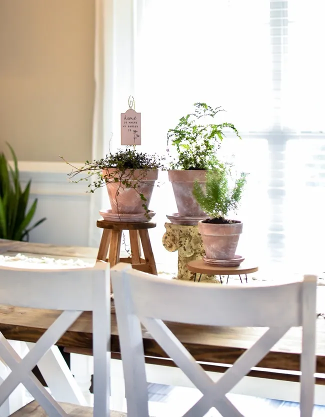 How to age Terra Cotta pots with paint + a simple spring garden centerpiece