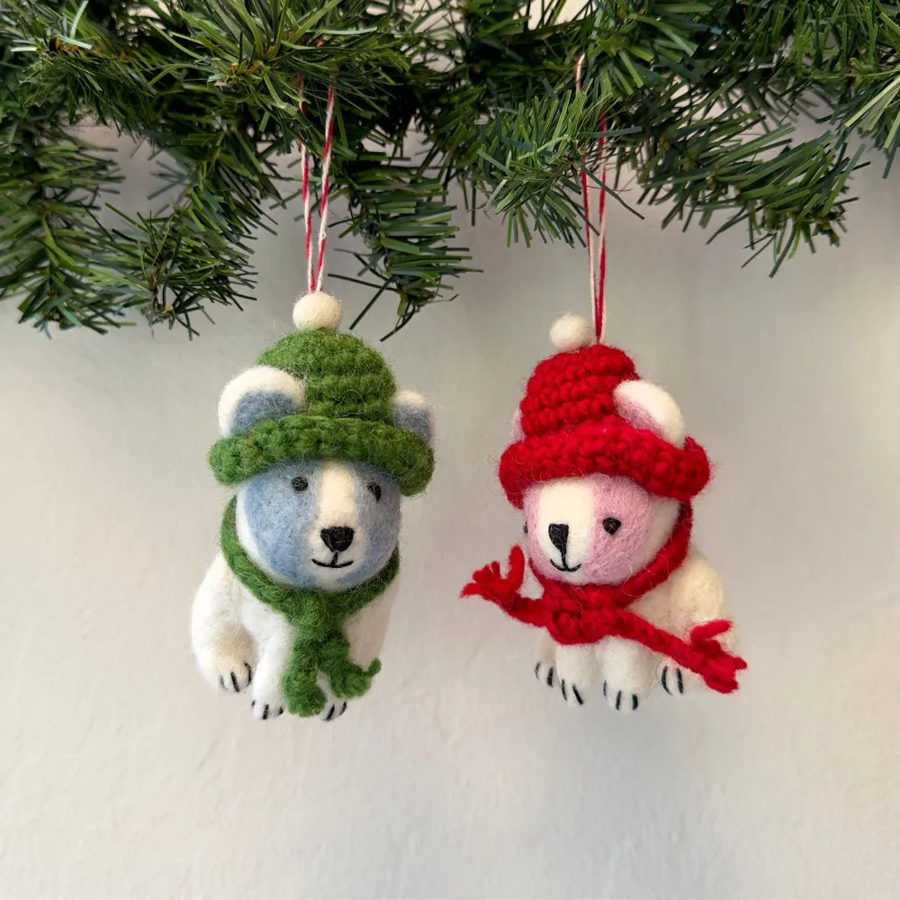 Humble Hilo Handmade Felt Christmas Ornaments Snowman with Black Flower Hat (2 pack)