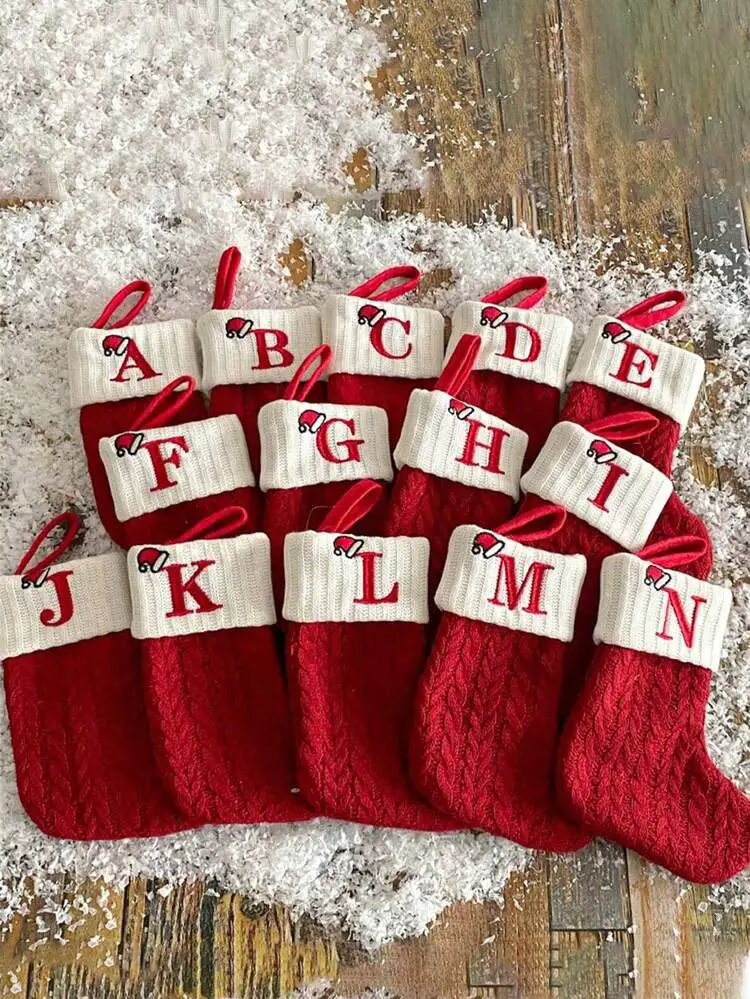 Knitted Letter Pattern Christmas Stockings, Small Christmas English Letter  Hanging Stockings, Double-Sided Fireplace Hanging Stockings, Party  Decoration, New Year Party Gift, Personalized Initial Ch