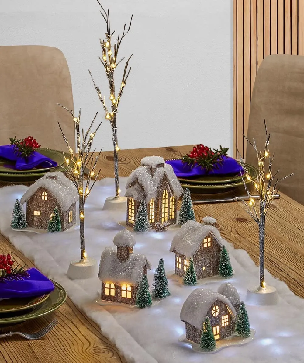 Kovot LED Snow Christmas Holiday Decor Table Runner - Artificial Snow  Village Blanket - 47' x 17'