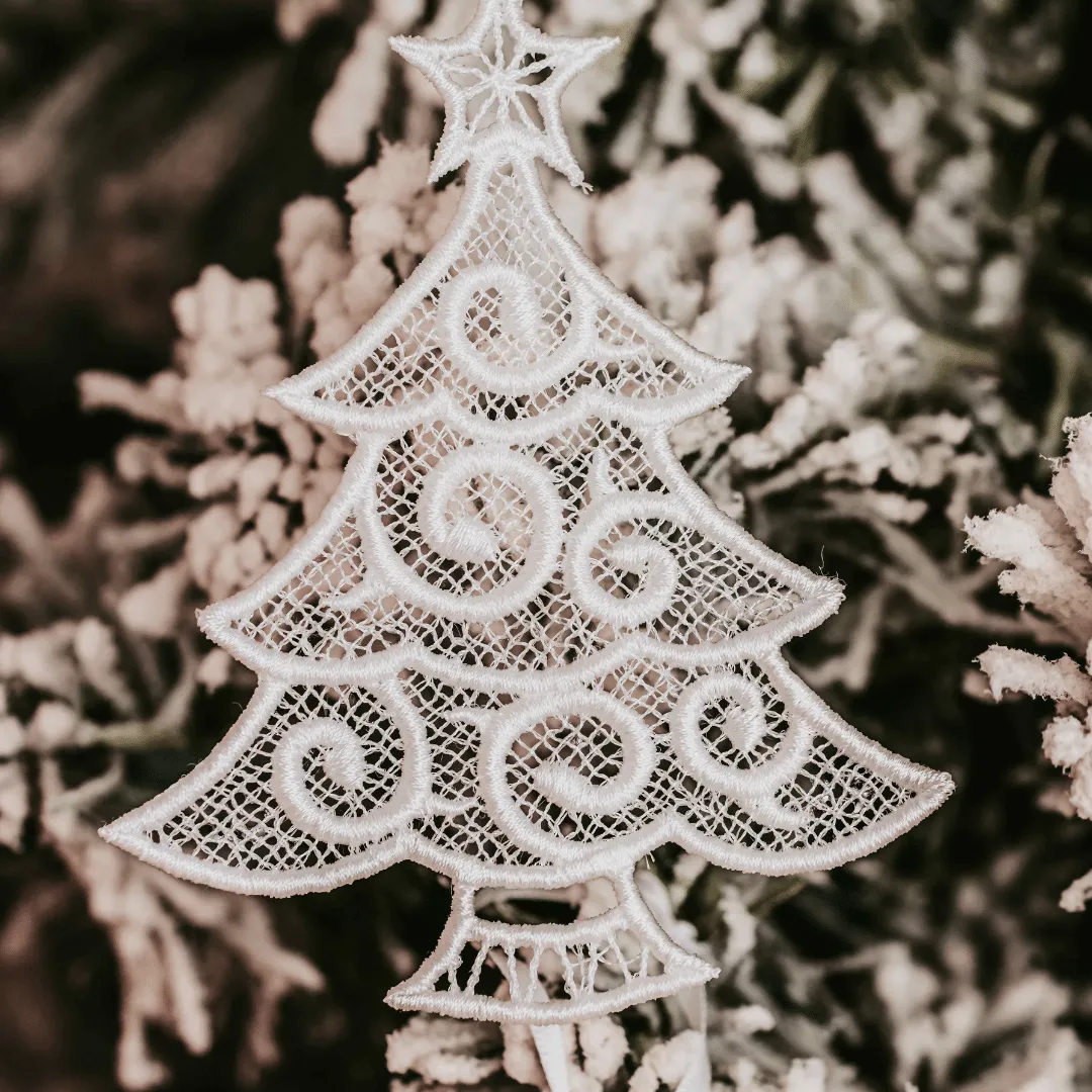 Lace Christmas Tree Ornament | Delicate Embroidered Holiday Décor
