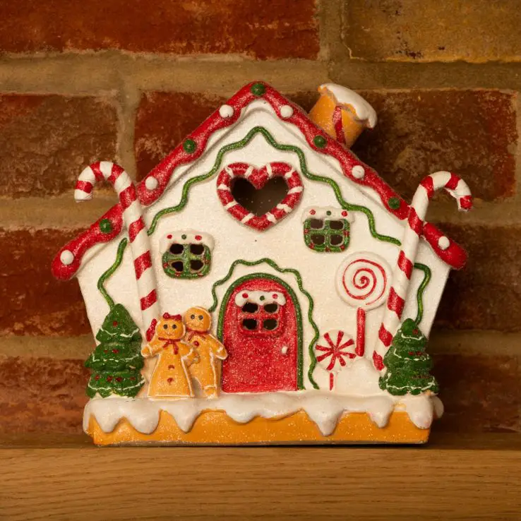 LED Candy Cane Gingerbread House - Christmas Decoration - 22cm