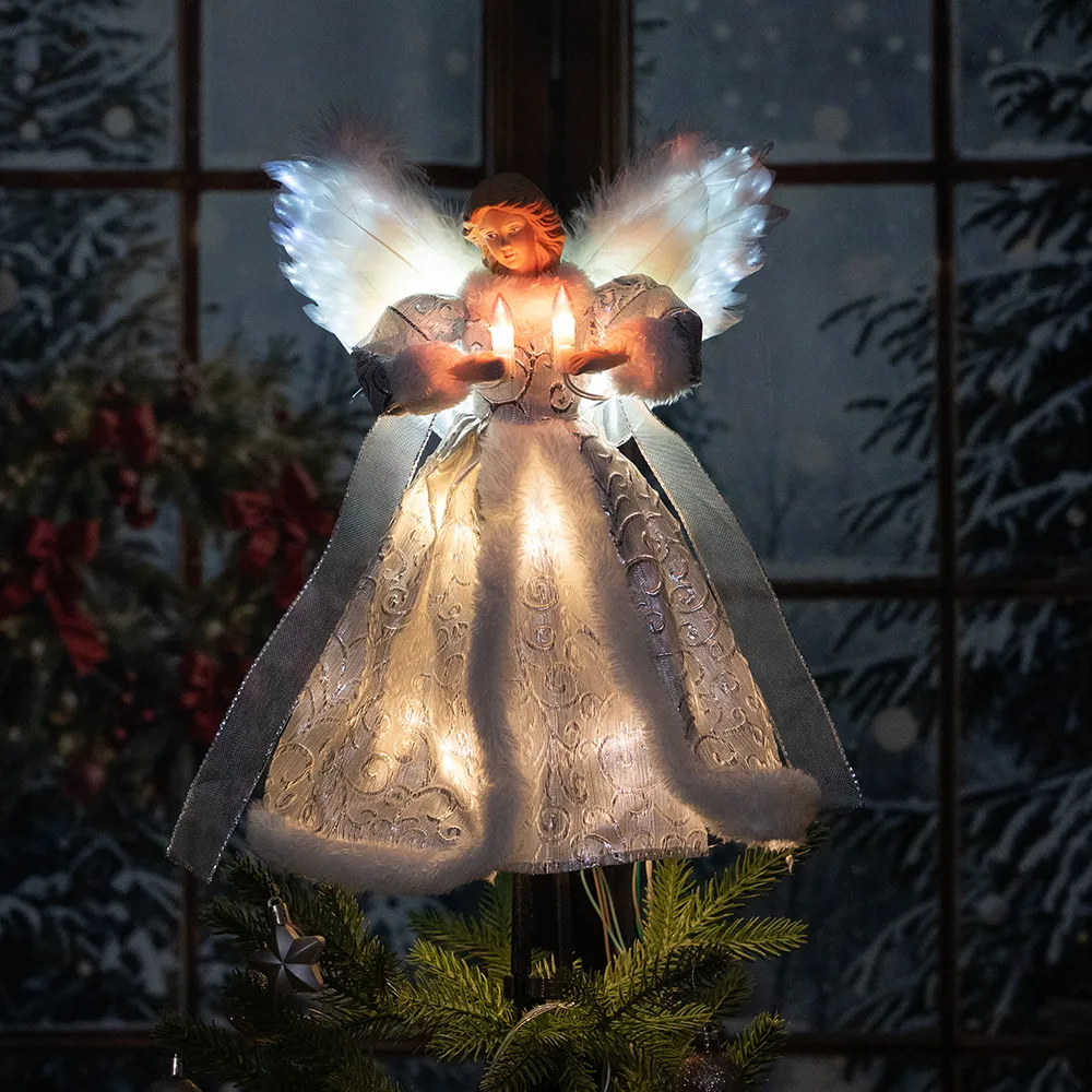 Lighted Angel Christmas Tree Topper 12″ Fiber Optic Angel Christmas Tree  Topper, Silver Tree Topper Angel With Moving Wings And Lights Angel Tree  Topper Shop