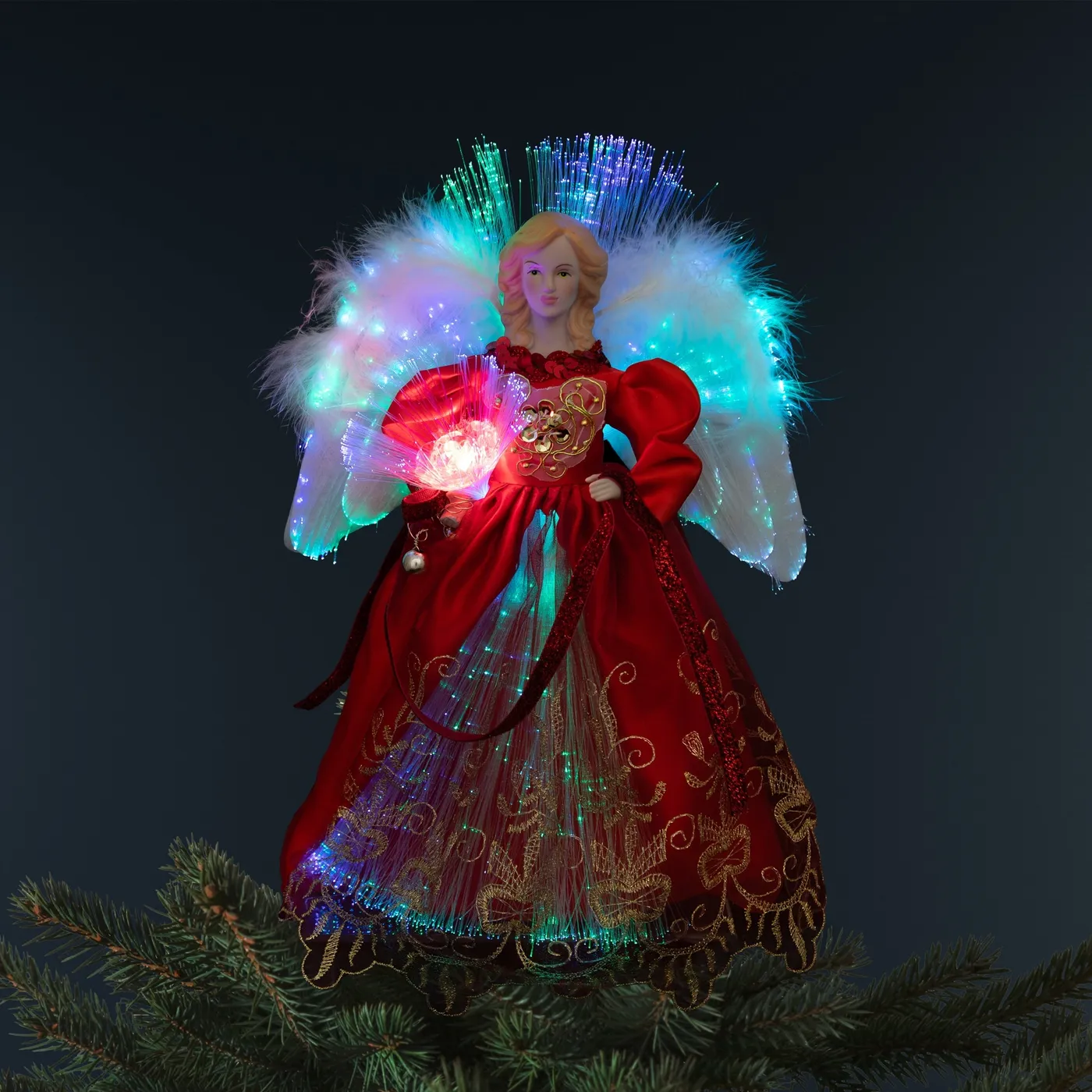 Lighted Angel Christmas Tree Topper 12″ Fiber Optic Angel Christmas Tree  Topper, Silver Tree Topper