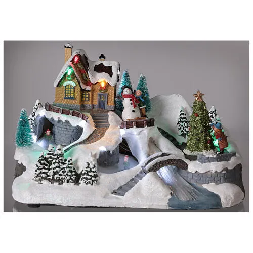 Lighted Christmas village tree skaters river lights 20x30x20 cm | online sales on HOLYART.com