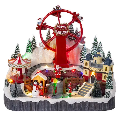 Lighted Christmas village with ferris wheel 30x35x25 cm | online sales on HOLYART.com