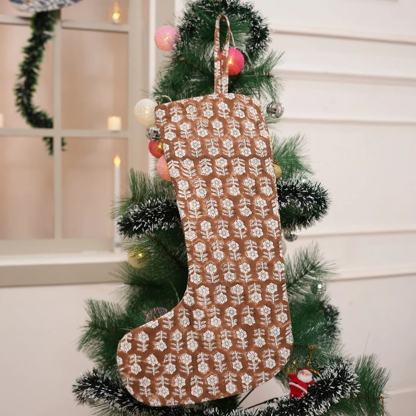Linen Christmas Stockings | Hand Block Printed Way to Decor – Fabdivine