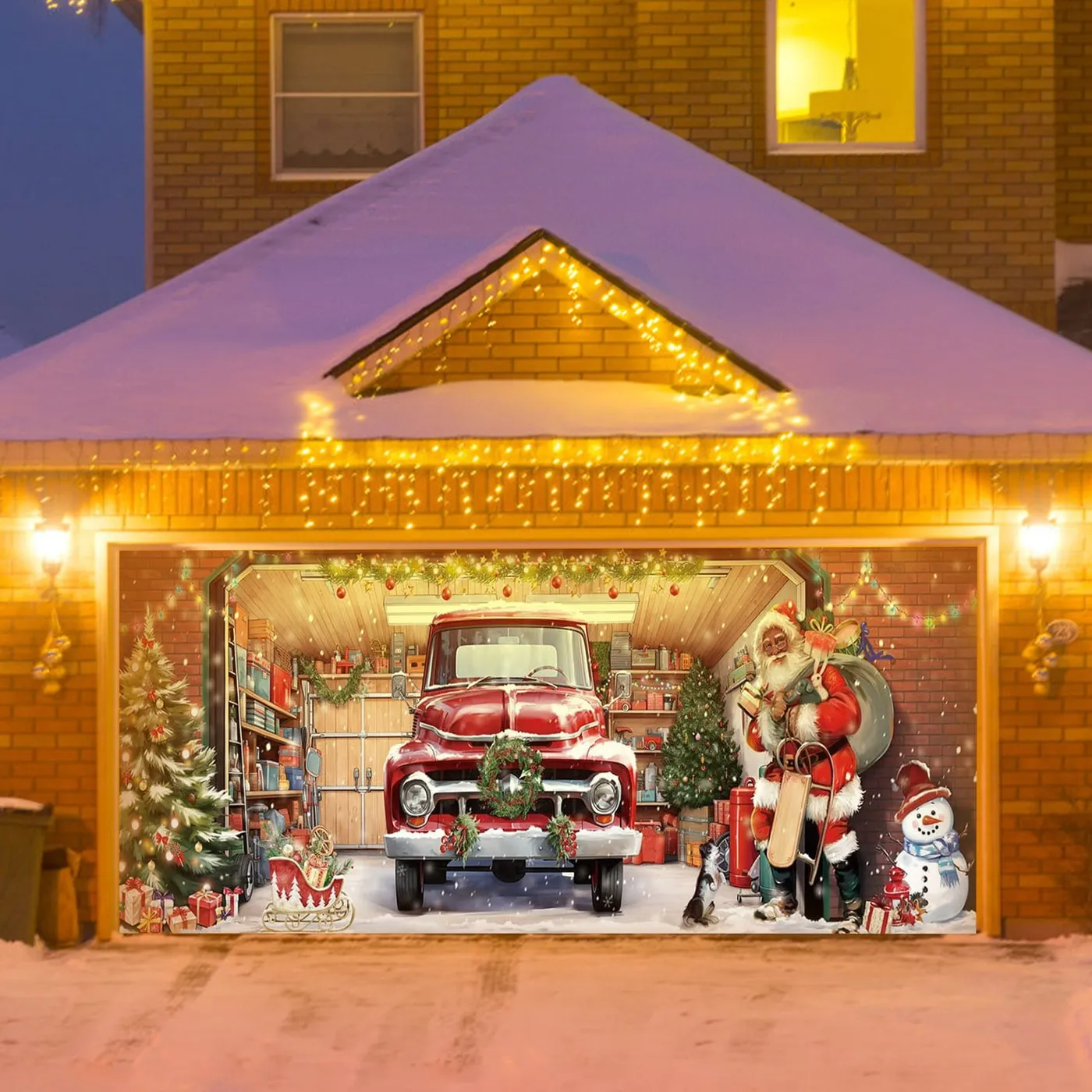 Liquidation & Promo, Christmas Garage Door Mural, Large Outdoor Decoration, Easy Hang, Festive Holiday Style, for Home Party, Vinyl Material, 36x24 Inches, Seasonal Entry Decor Hzhnb New Release - W