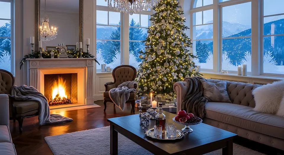 Living Room Christmas Fireplace Cozy Christmas Fireplace With Decorated Tree  And Presents Photo And Picture For