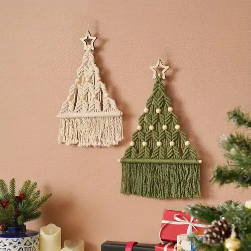 macrame tassel christmas tree boho handmade tapestry wall hanging decor for home office bedroom ornaments - home & kitchen - Temu
