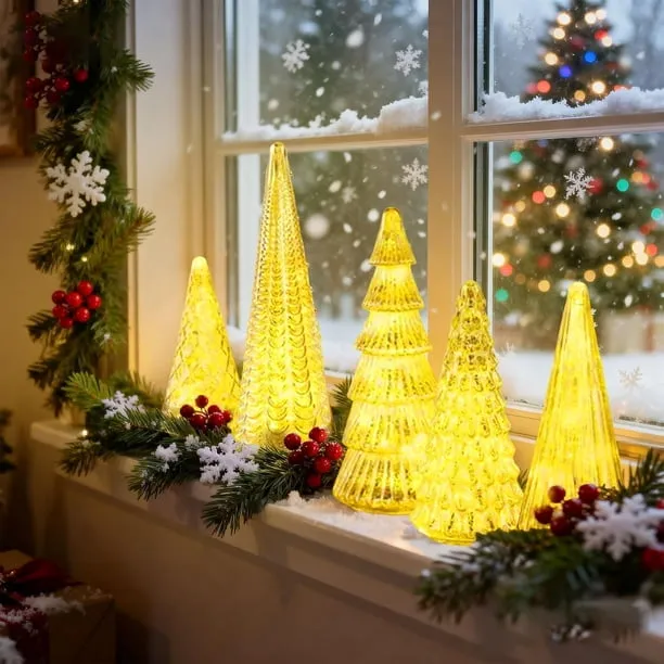 Mercury Glass Decorated Christmas Tree BFF Collection Set Of Illuminated Mercury Glass Christmas Trees – Handmade Glowing