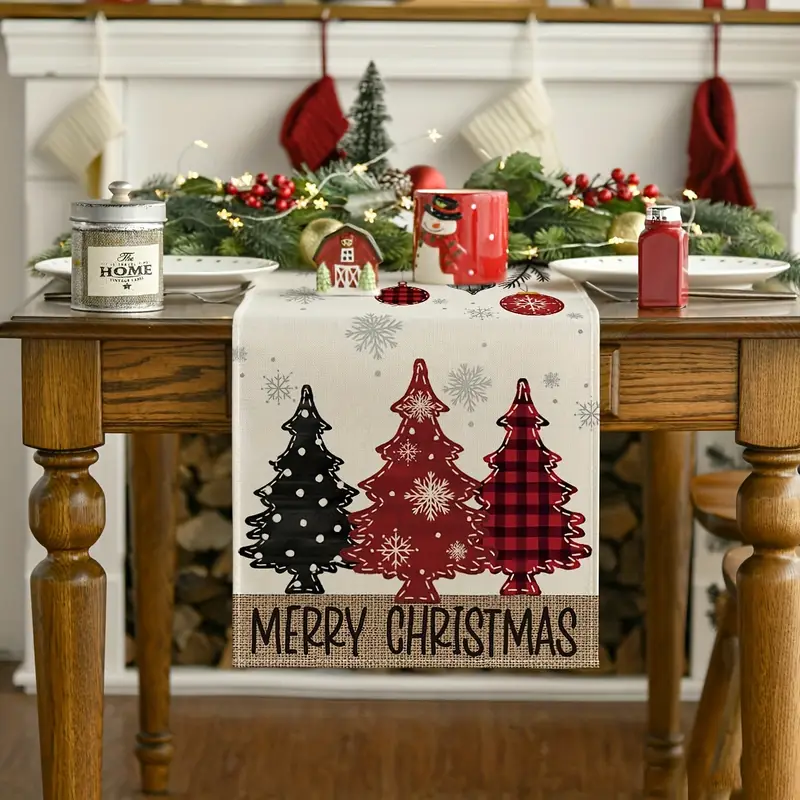 merry christmas table runner red gray brown blue festive - Temu Mauritius
