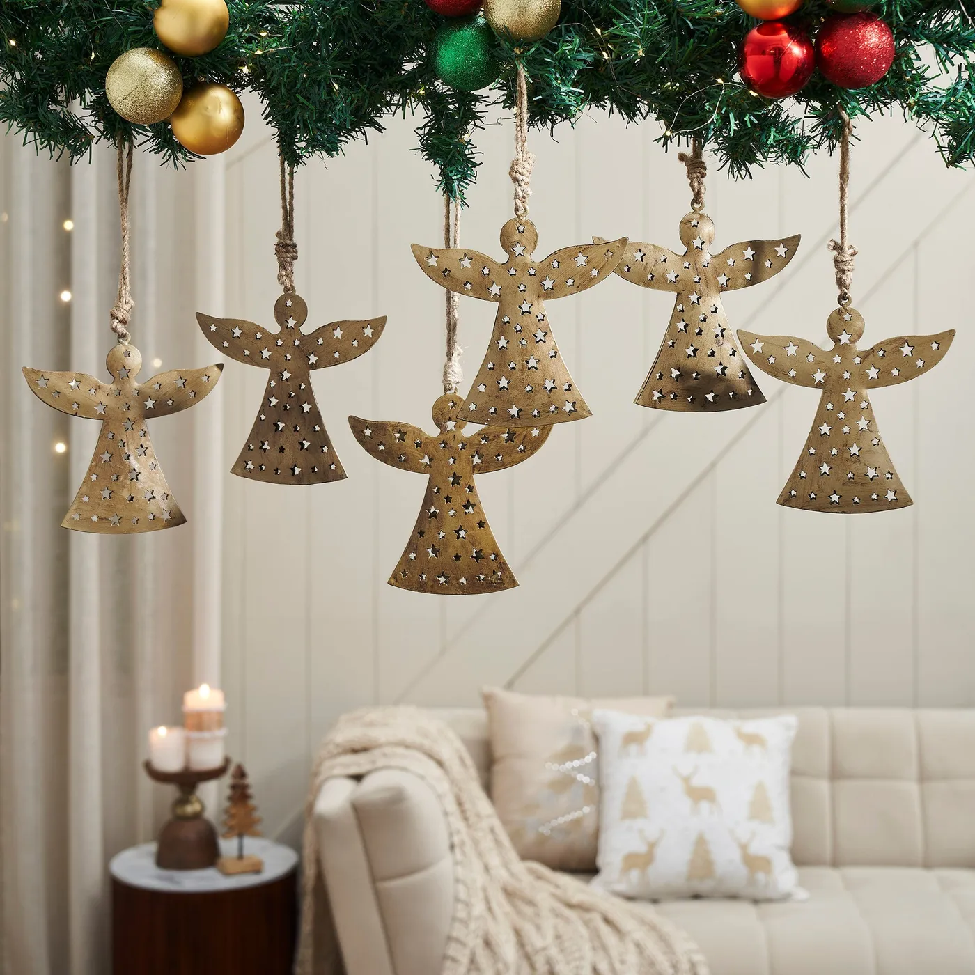 Metal Angel Ornament Set of 6 - 6.5 inch - Antique Gold