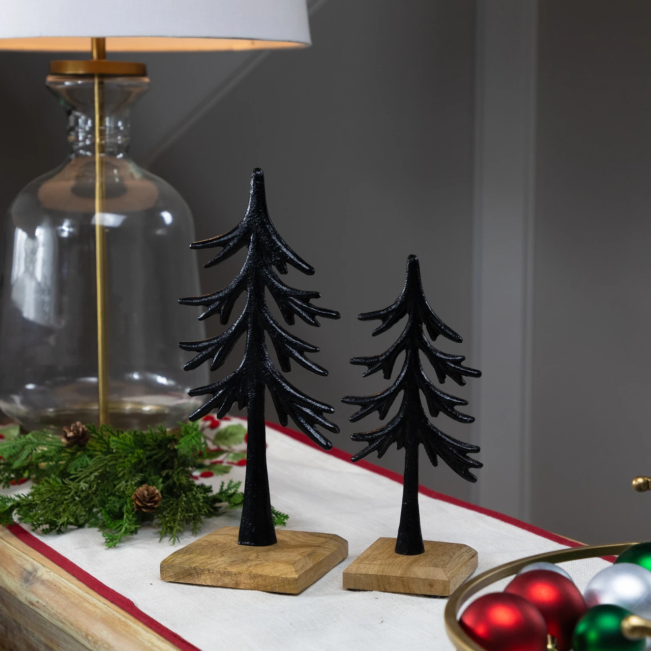 Metal Trees with Wood Base Christmas Decorations - 11' - Black - Set of 2 |  Christmas