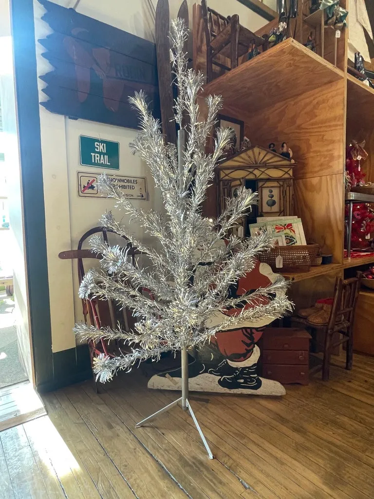 Mid-Century Silver Aluminum Tinsel Christmas Tree For Sale at 1stDibs