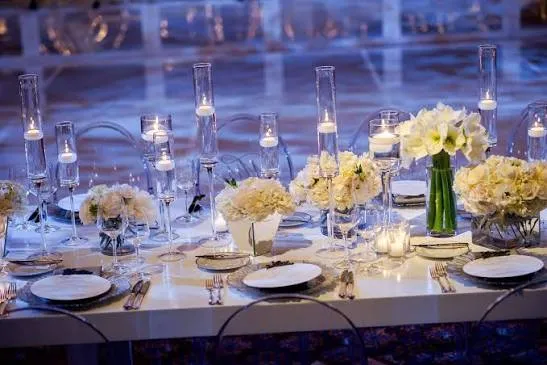 Modern White Head Table at Winter Reception