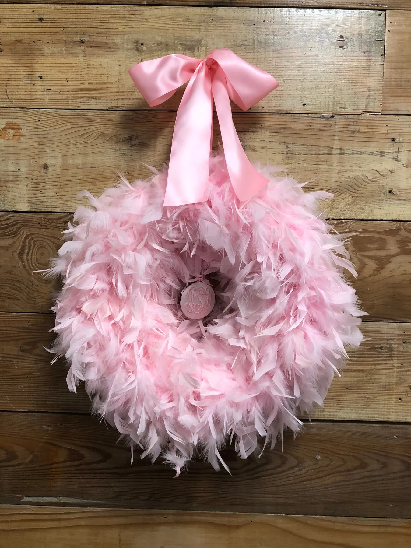 Monogram Feathered Baby Girl Wreath