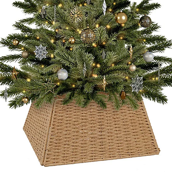Natural Rattan Christmas Tree Skirt Large Square Wicker Base Cover Basket  Rustic Xmas Collar for Modern