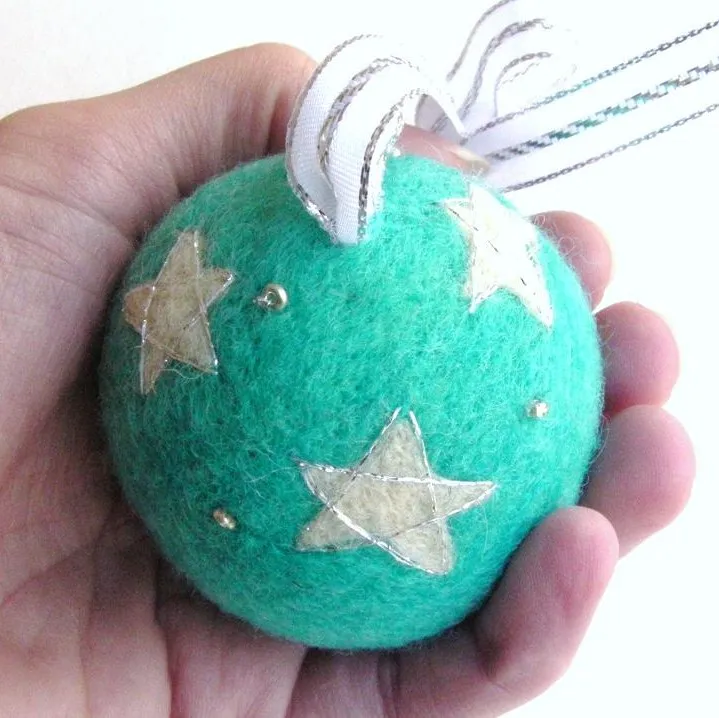 Needle Felted Christmas Ball Ornament with Stars and Beads – Handmade Felt  Toys