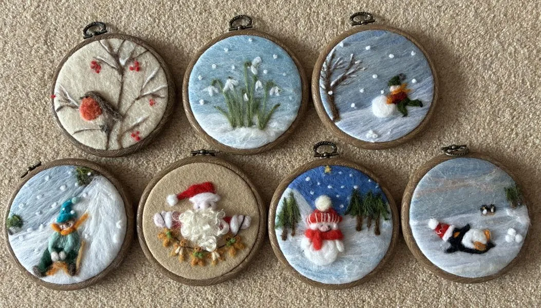 Needle Felted Christmas Hoop Pictures