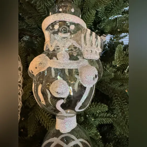 New Set Of 2 Rare Vintage Handblown Clear Glass Unique Christmas Tree Ornaments