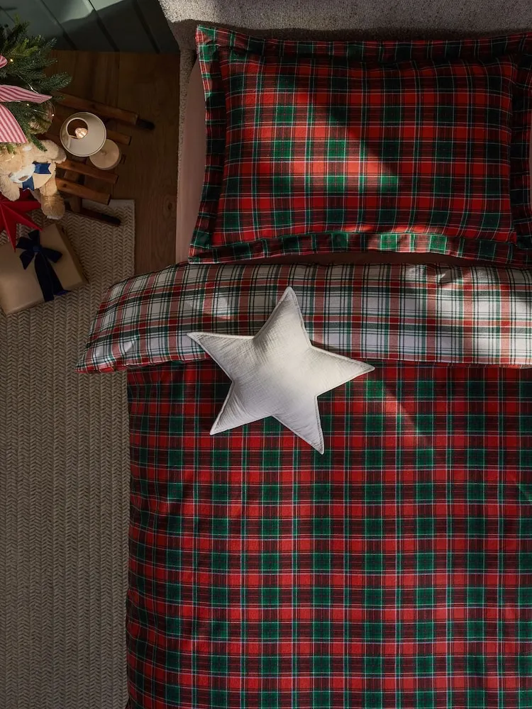 Next Red Tartan Check Supersoft Brushed Christmas Duvet Cover and Pillowcase Set DOUBLE