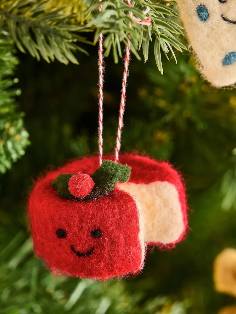 Next Set of 4 Cheese Felt Christmas Baubles - NATURAL ONE