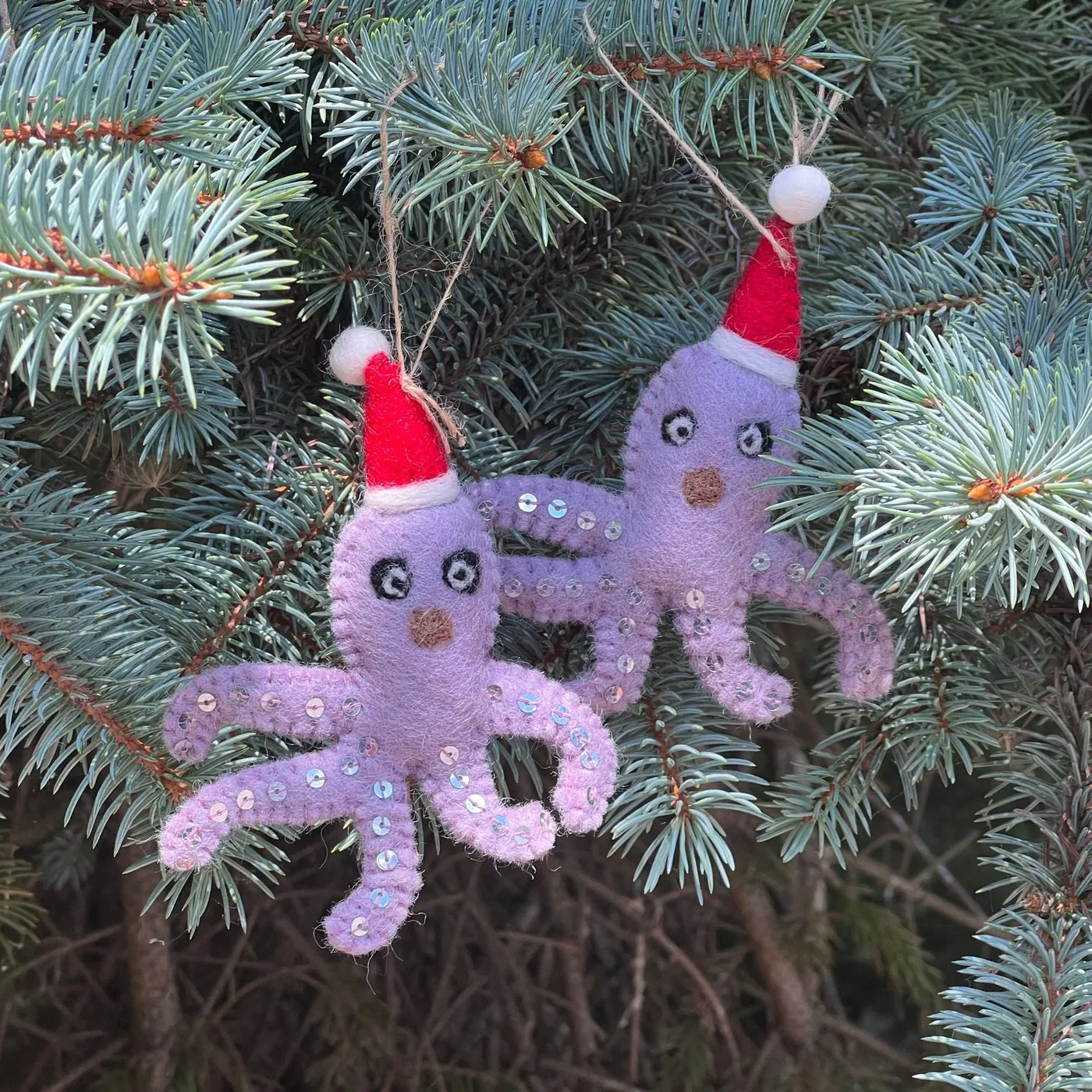 Octopus Santa Handmade Felt Ornaments, Set of 2 - Gifts With Humanity