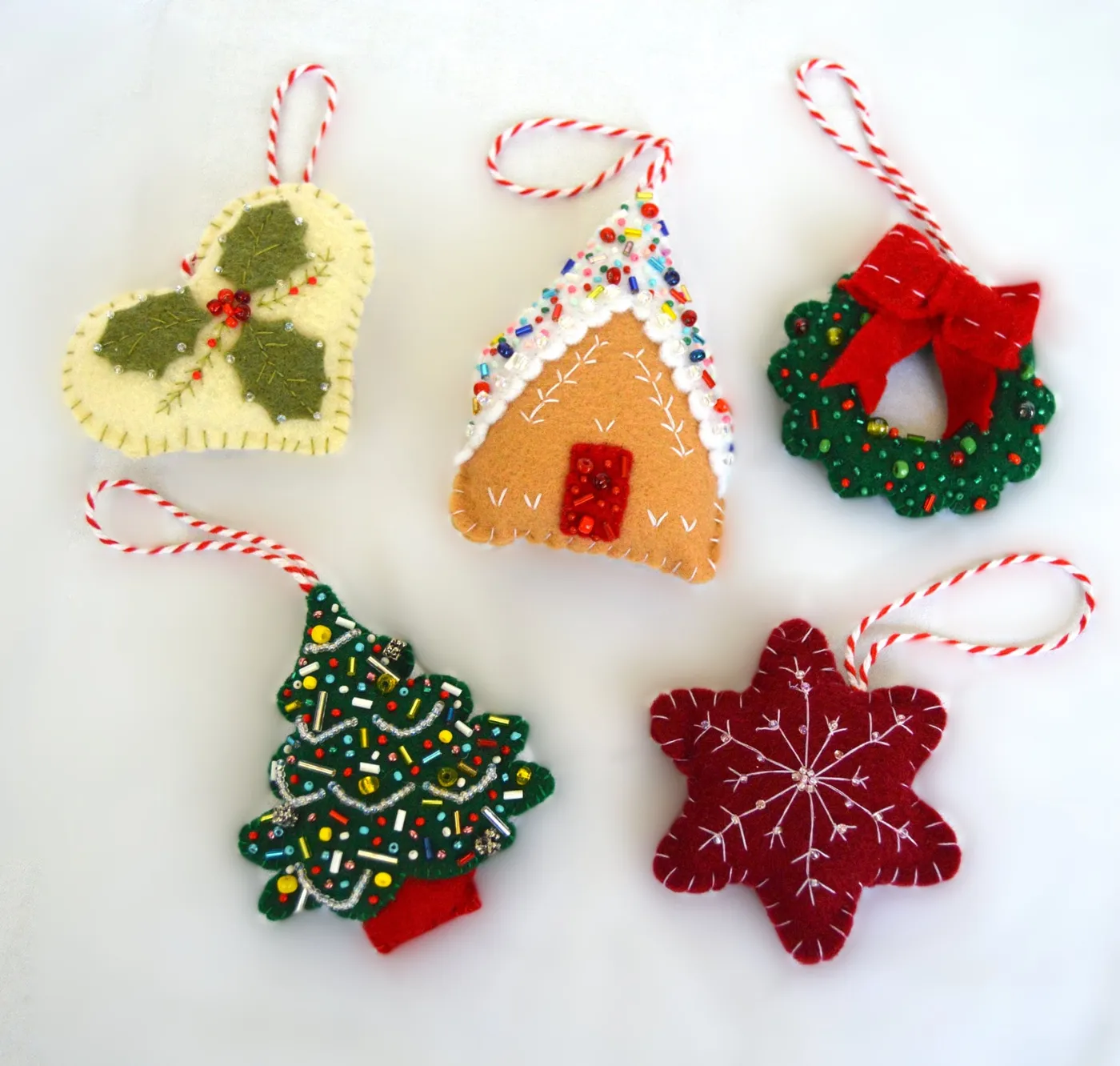 Ornament Handmade Beaded Felt Christmas Ornaments - Assorted Set of 5 - Etsy