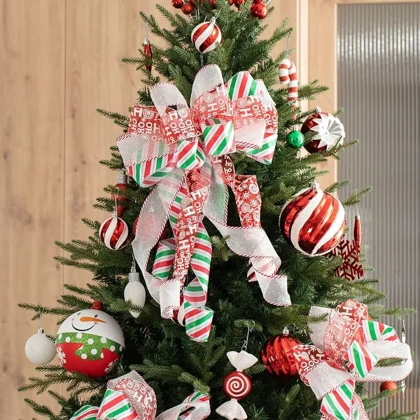 Ornament Ribbon Candy Christmas Tree Glitzhome Set Of 32'L Ribbon Bow Christmas Ornament Tree Topper Decor On Sale Bed Bath Beyond 40547797