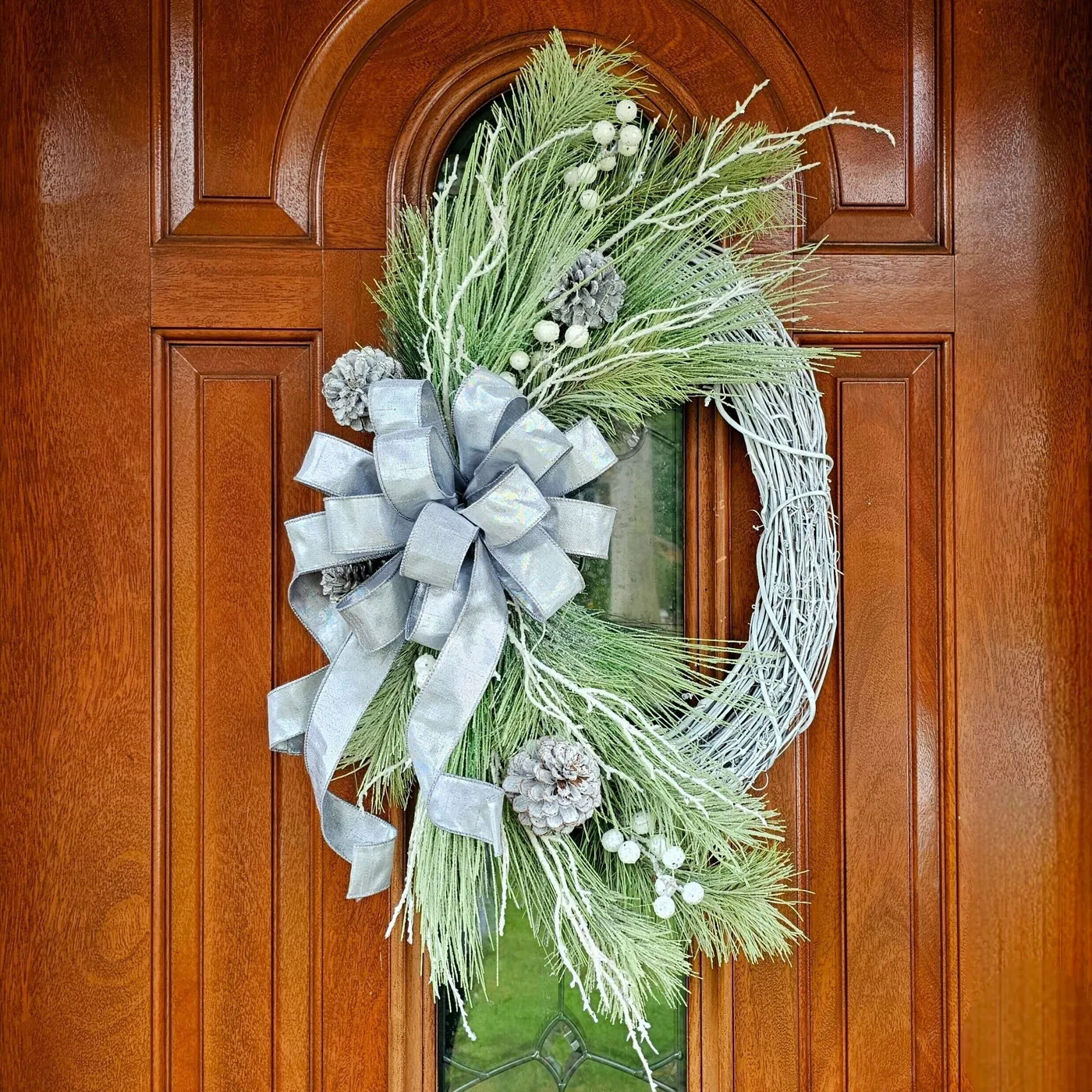 Outdoor Door Wreath Decor Handcrafted White Silver Christmas Wreath For Front Door, Winter Porch Decor, Holiday