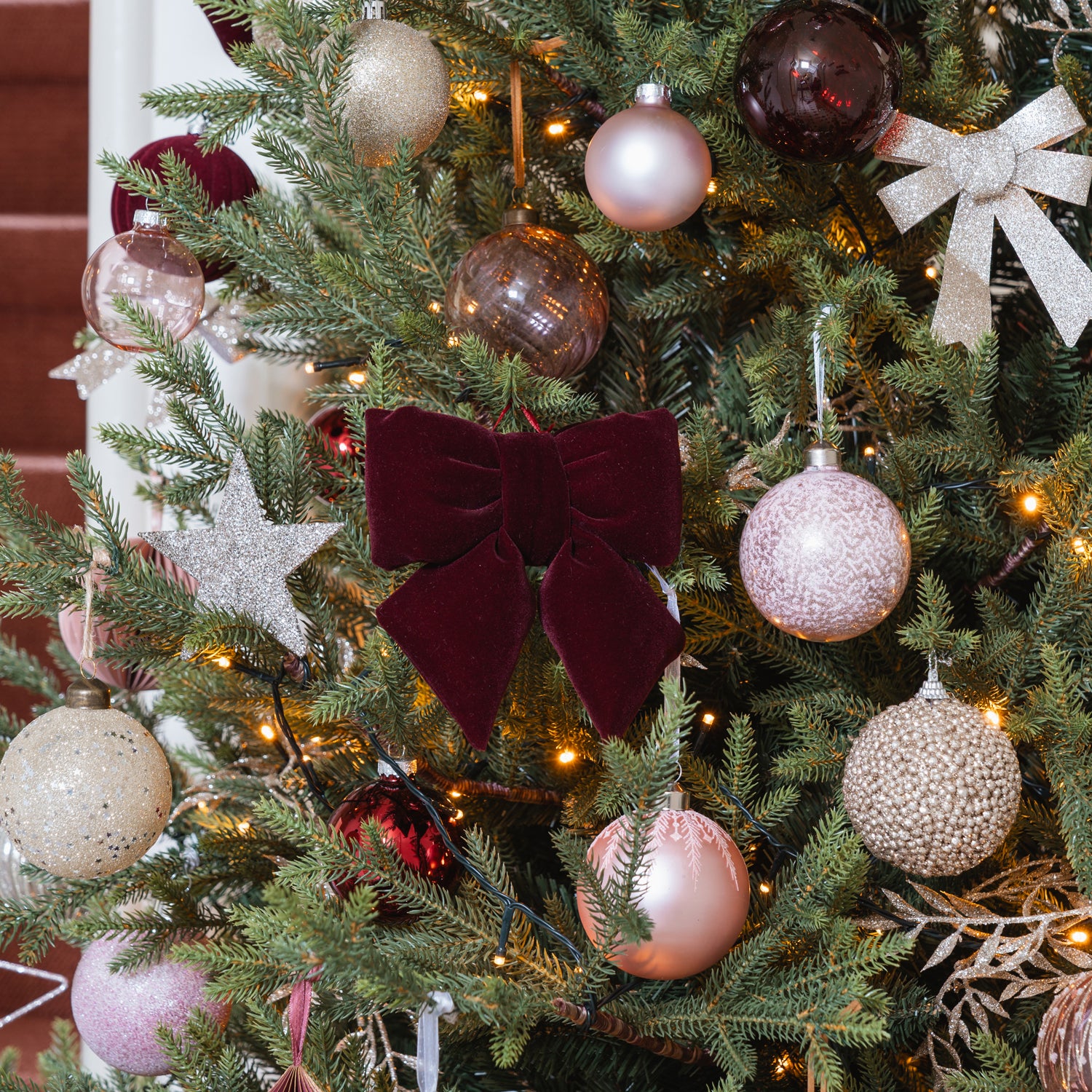 Padded dark red velvet Christmas bow
