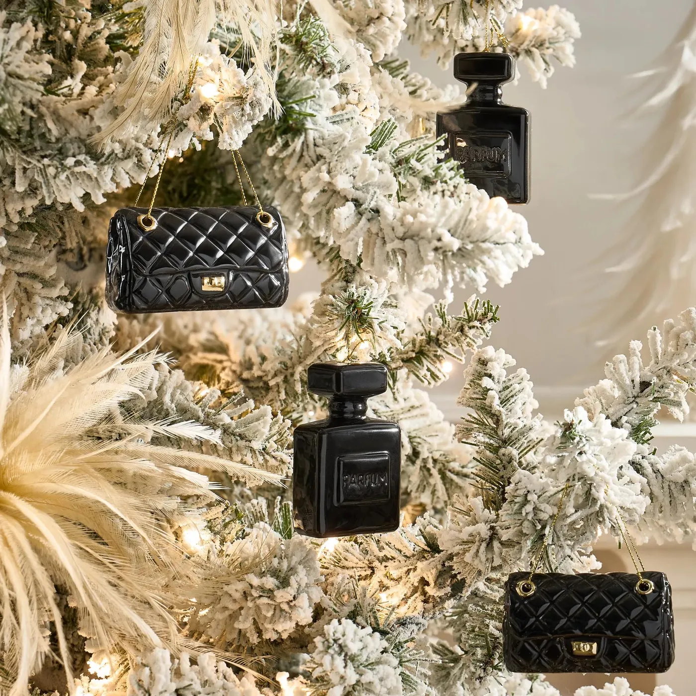 Parfum Bottle & Handbag Ornaments Glossy Black
