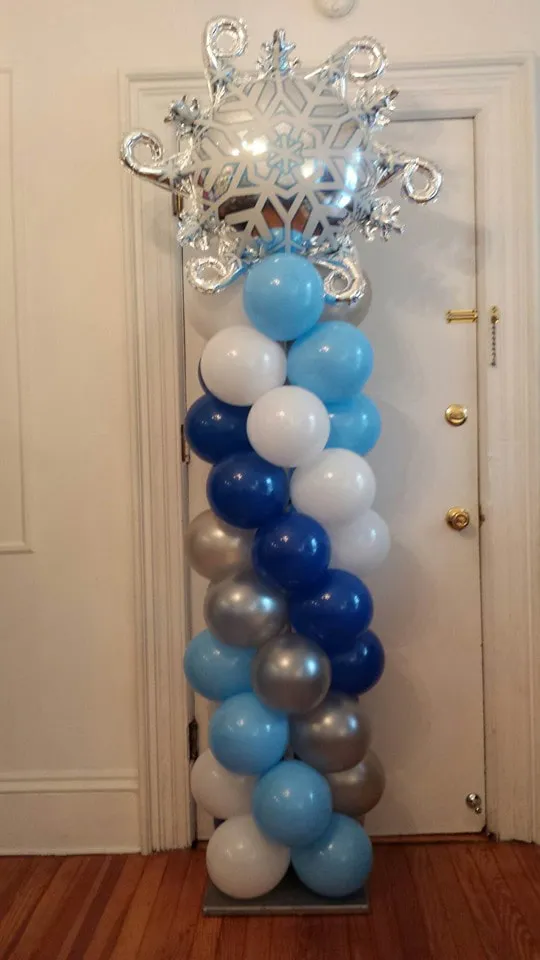 PARTY #180, SNOWFLAKE, WINTER WONDELAND OR FROZEN BALLOON COLUMN - PARTY  DECORATIONS BY TERESA
