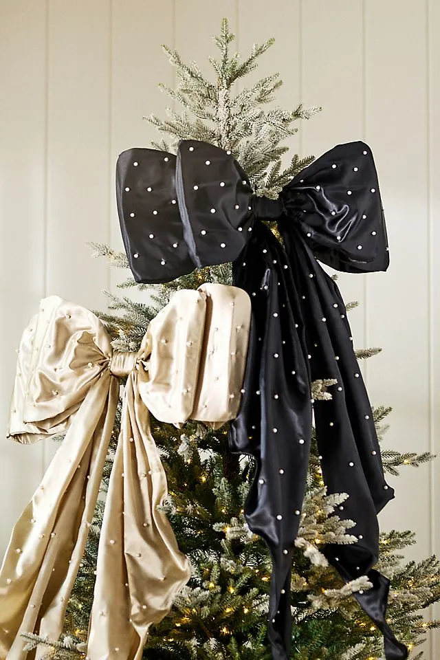 Pearled Satin Bow Tree Topper | AnthroHome