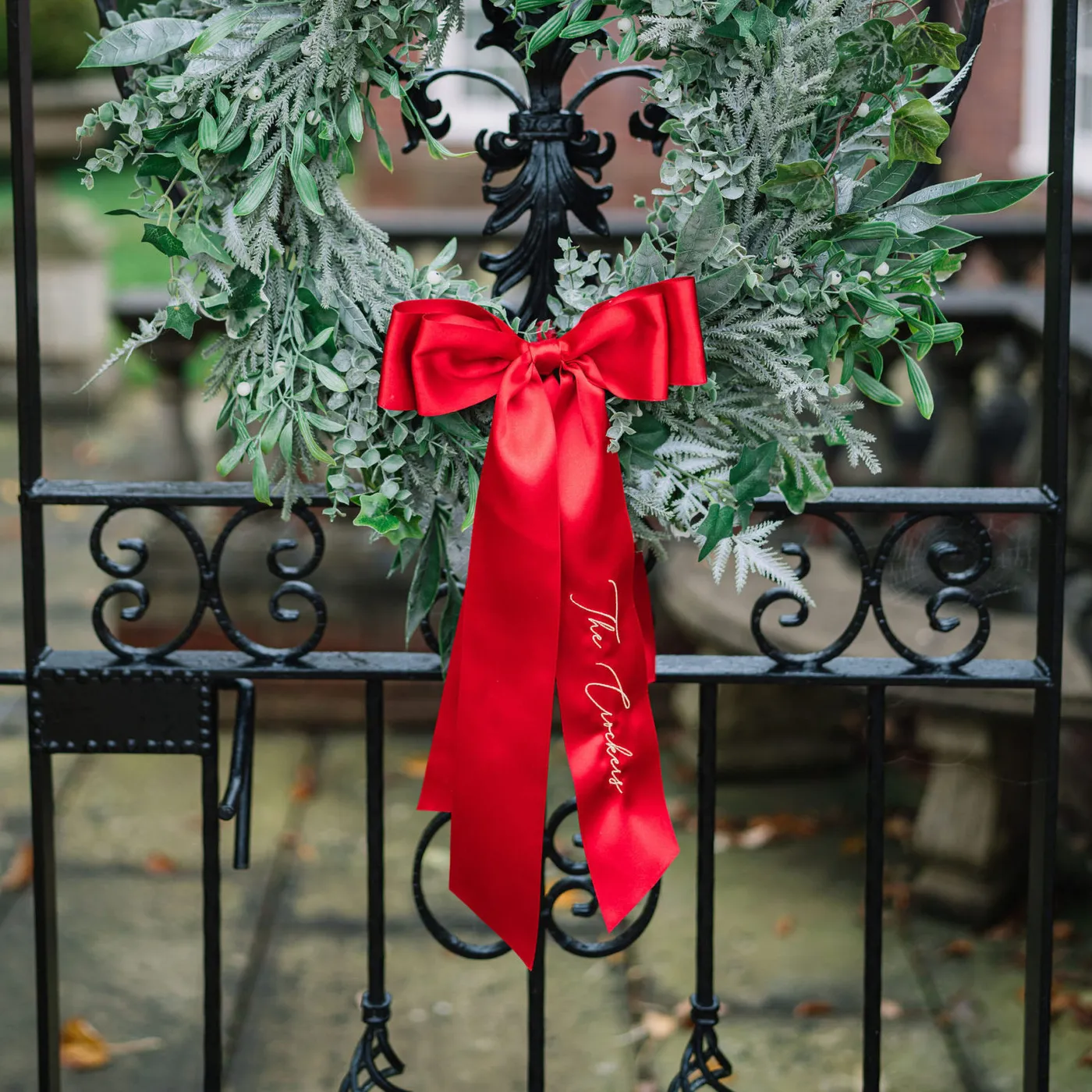 Personalised Christmas Wreath Bow | The Embroidered Napkin Co