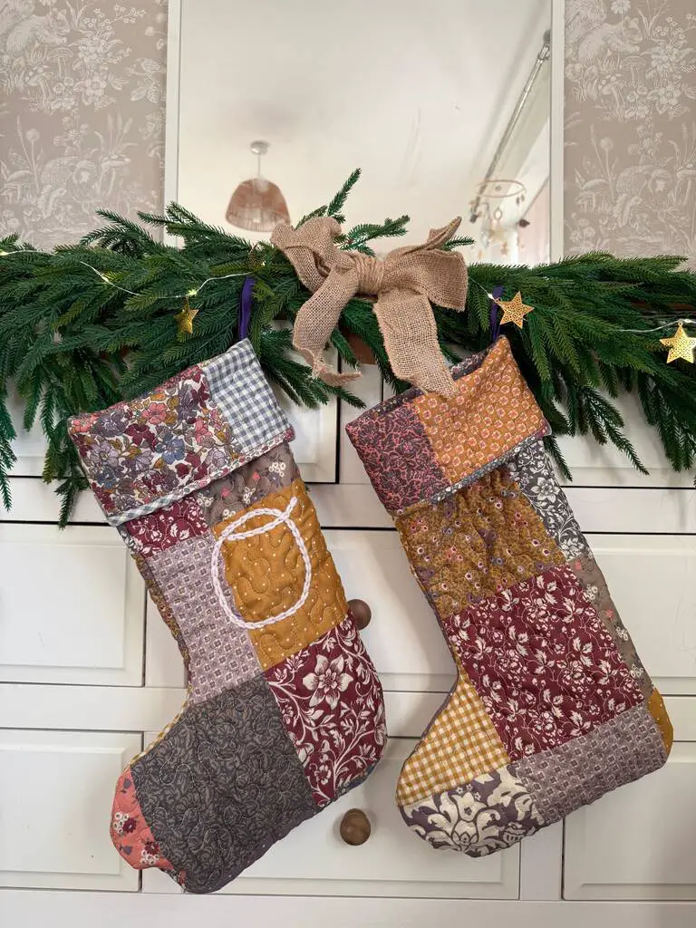 Personalised Patchwork Quilted Embroidered Initial Christmas Stocking  Handmade Festive Decor By Milly'O